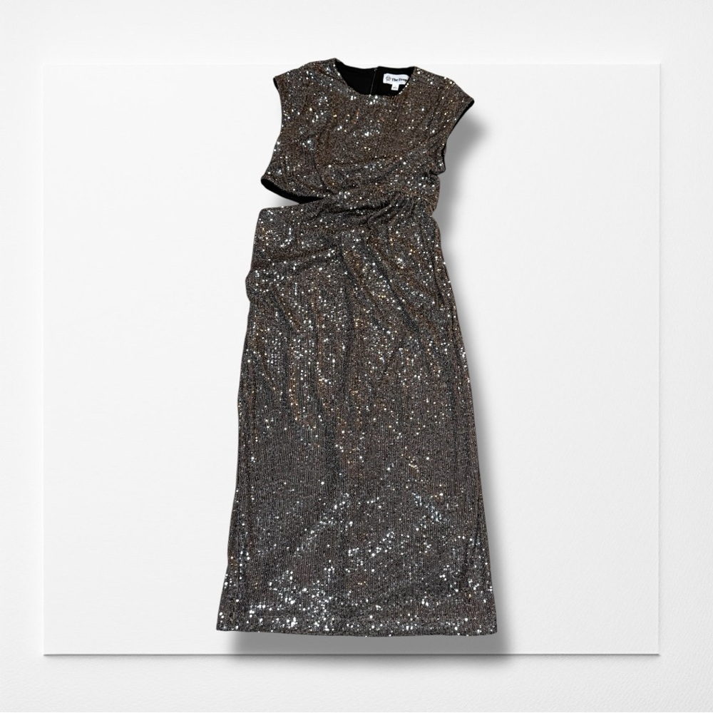 New! The Drop Womens Padma Cutout Sequin Midi Dress, Pewter, Size Large